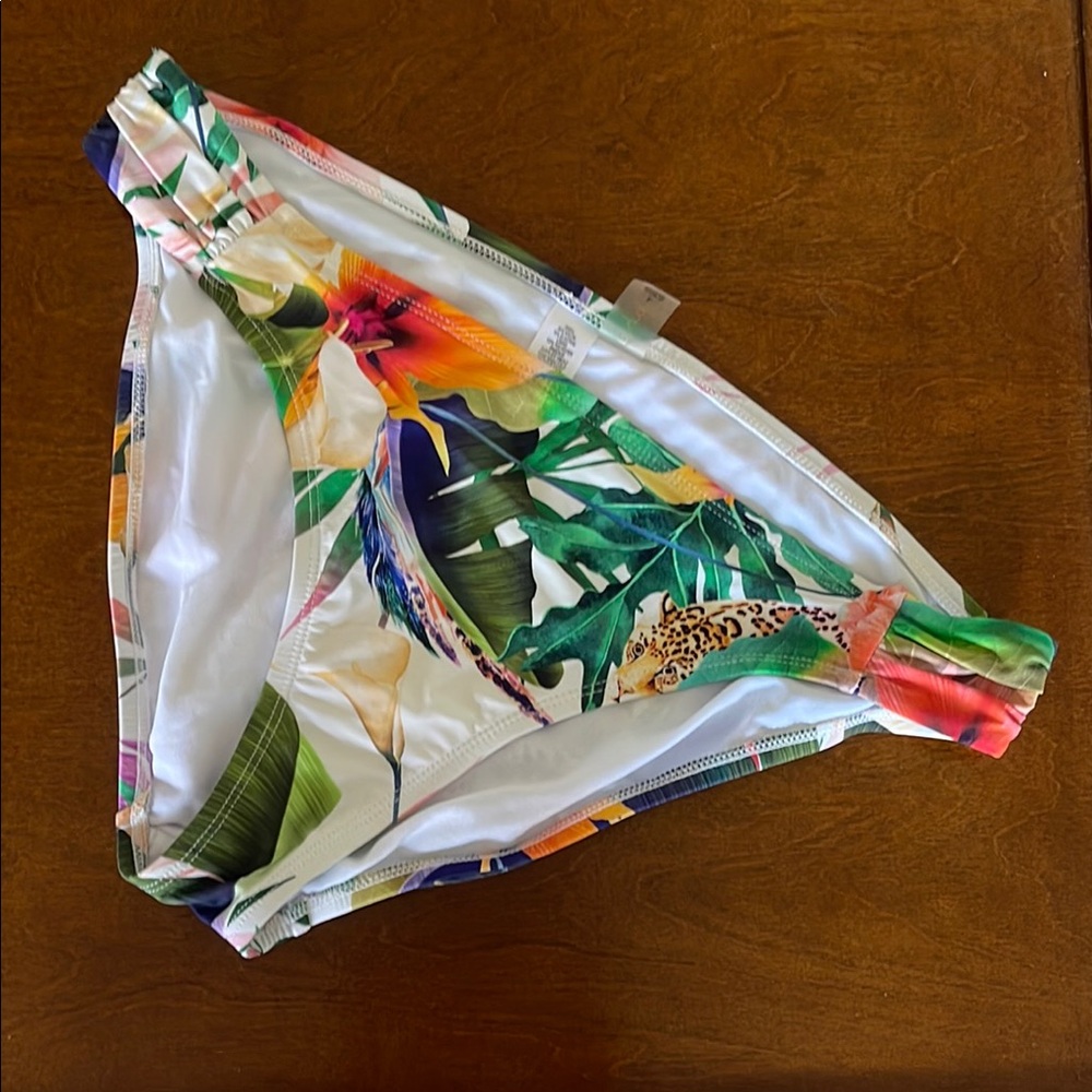 Mynah Tropical Floral Bikini Bottoms Women's Multicolor Palm Hawaii Swim Sz L